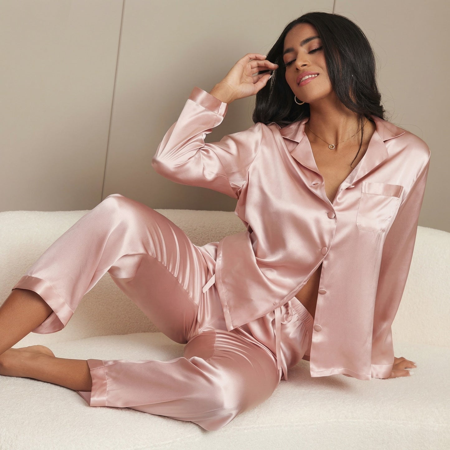 Women’s Long Sleeve 100% Mulberry Silk Pajama Set