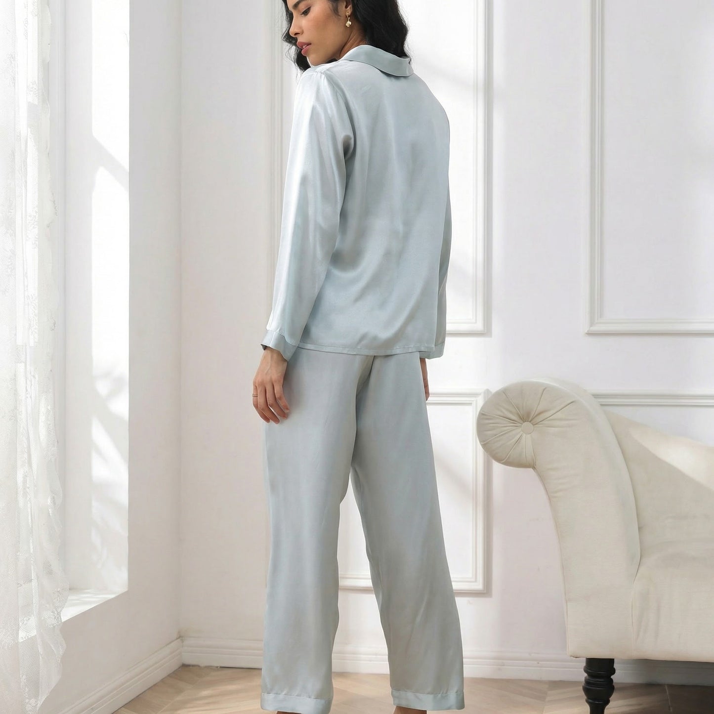 Women’s Long Sleeve 100% Mulberry Silk Pajama Set